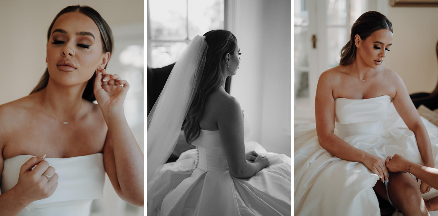 Triptychon aus Fotos einer Braut beim Getting Ready.